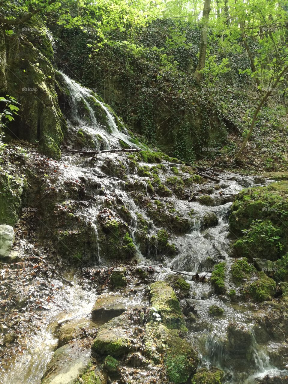 Waterfall cascade on rock