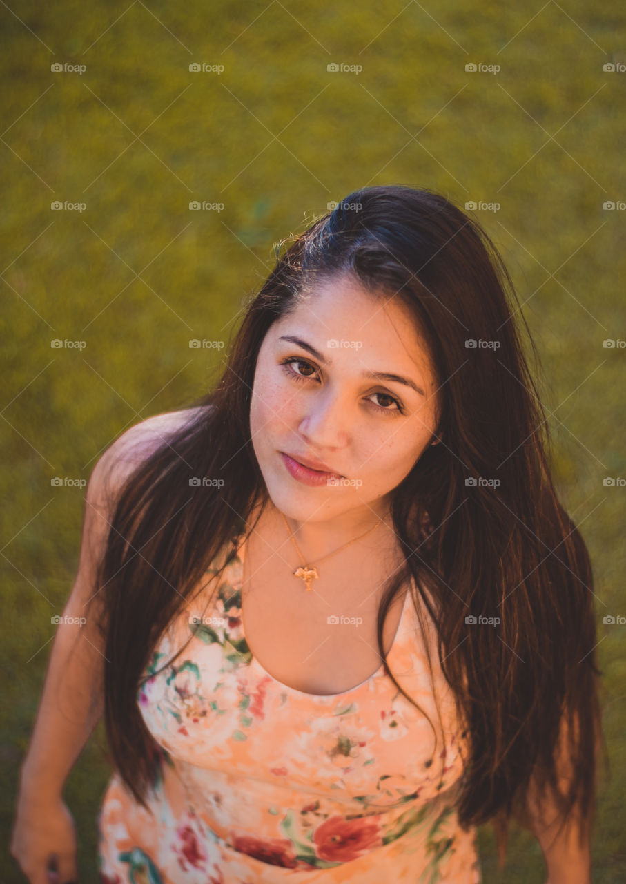 High angle view of beautiful young woman