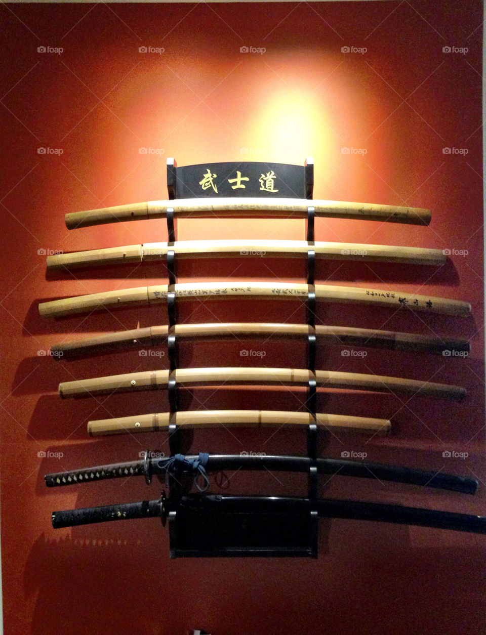 Samurai sword hanging on rack