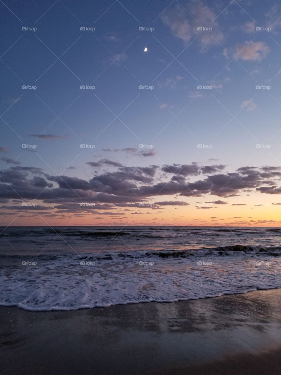 Beach Sunset and the Moon in North Carolina