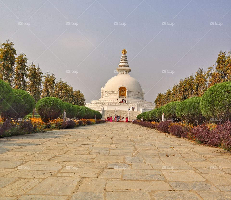 Peacefull pagoda at Lumbini Nepal know as a symbol of peacefull for all country in the world