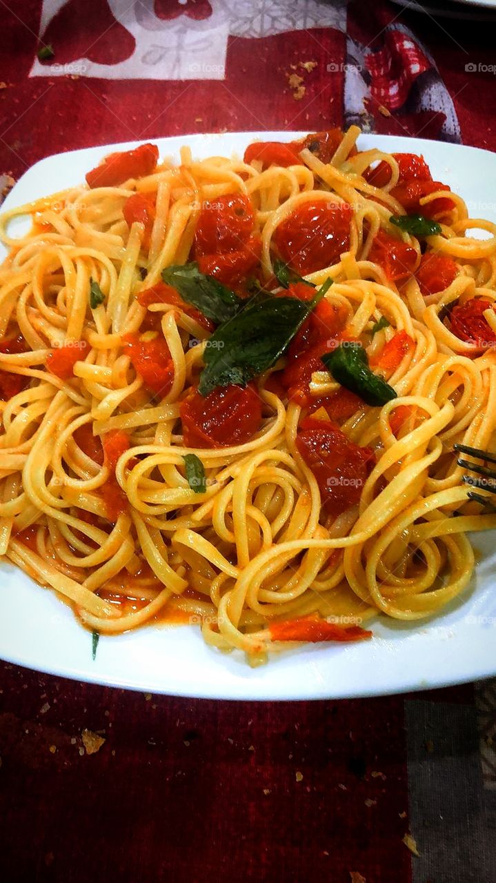 Italian pasta with stewed tomatoes