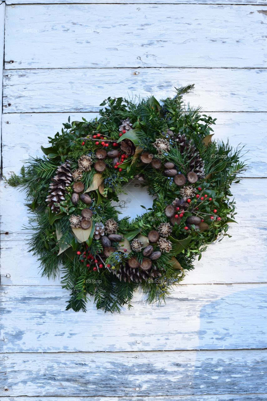 Holiday wreath on door
