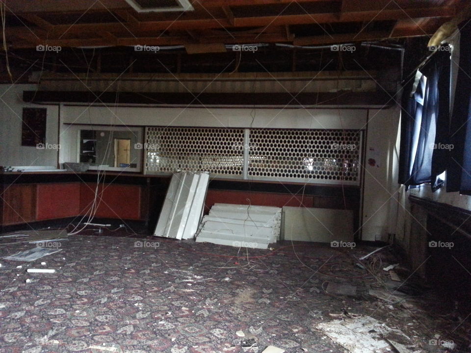 abandoned and derelict village public house bar area