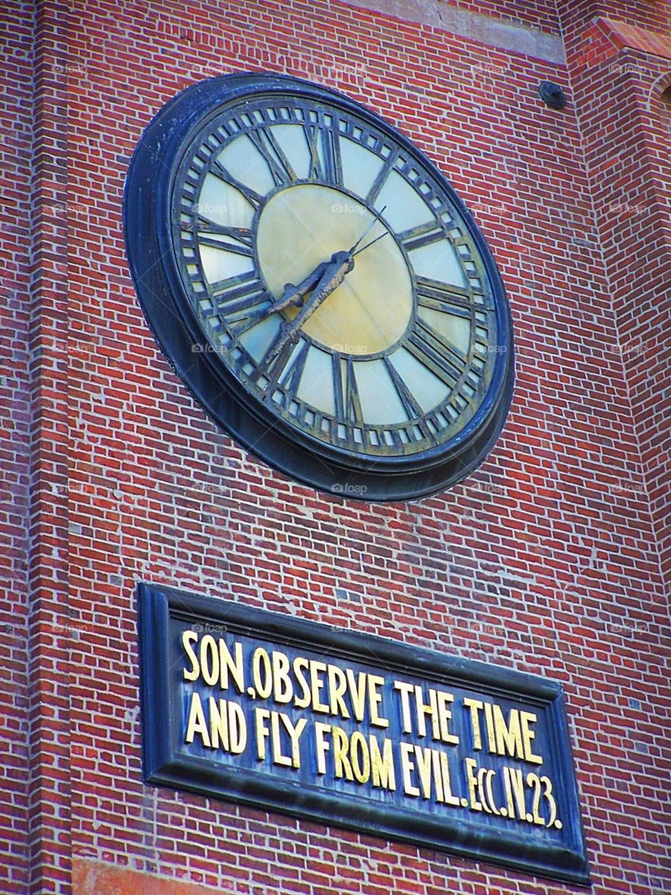 Ecclesiastes clock, church, scripture, fly from evil, time, San Francisco 