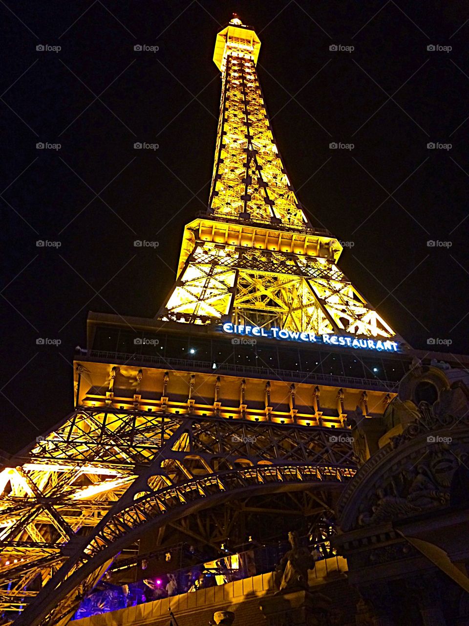Paris in Las Vegas . Looking up from the Las Vegas Strip