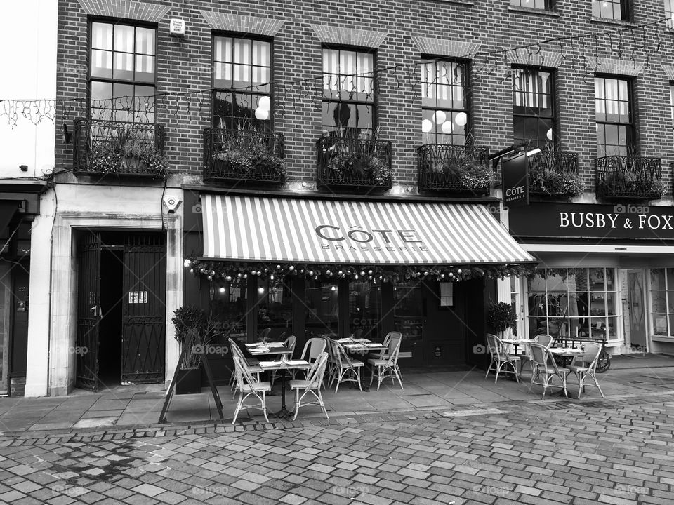I think this little restaurant looks rather cute in black and white, to be found on the Cathedral Green, Exeter.