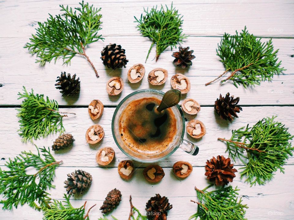 High angle view of coffee during Christmas