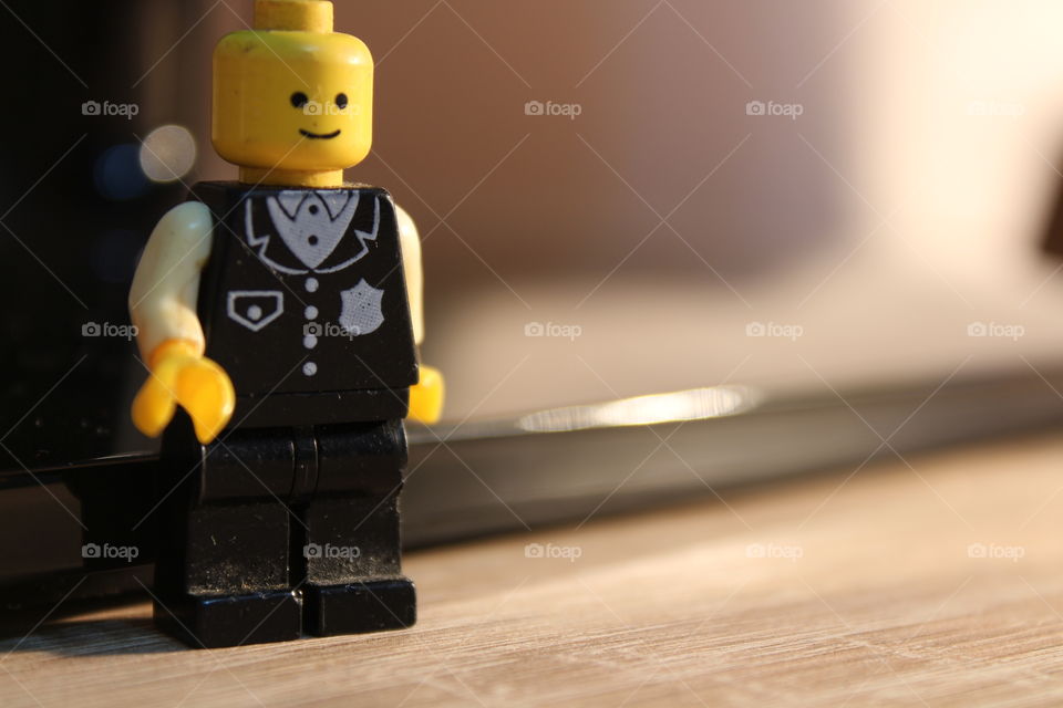 Police Lego standing on the watch