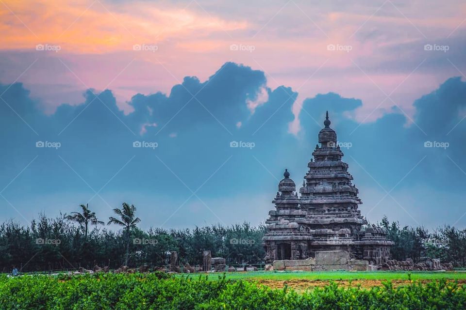 THE SHORE TEMPLE - Which is built in 700–728 AD. It is a structural temple, built with blocks of granite, As one of the Group of Monuments at Mahabalipuram, it has been classified as a UNESCO World Heritage Site since 1984