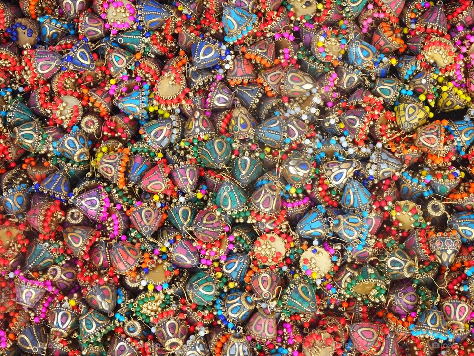 colorful Indian earrings called jhumkas 🙂