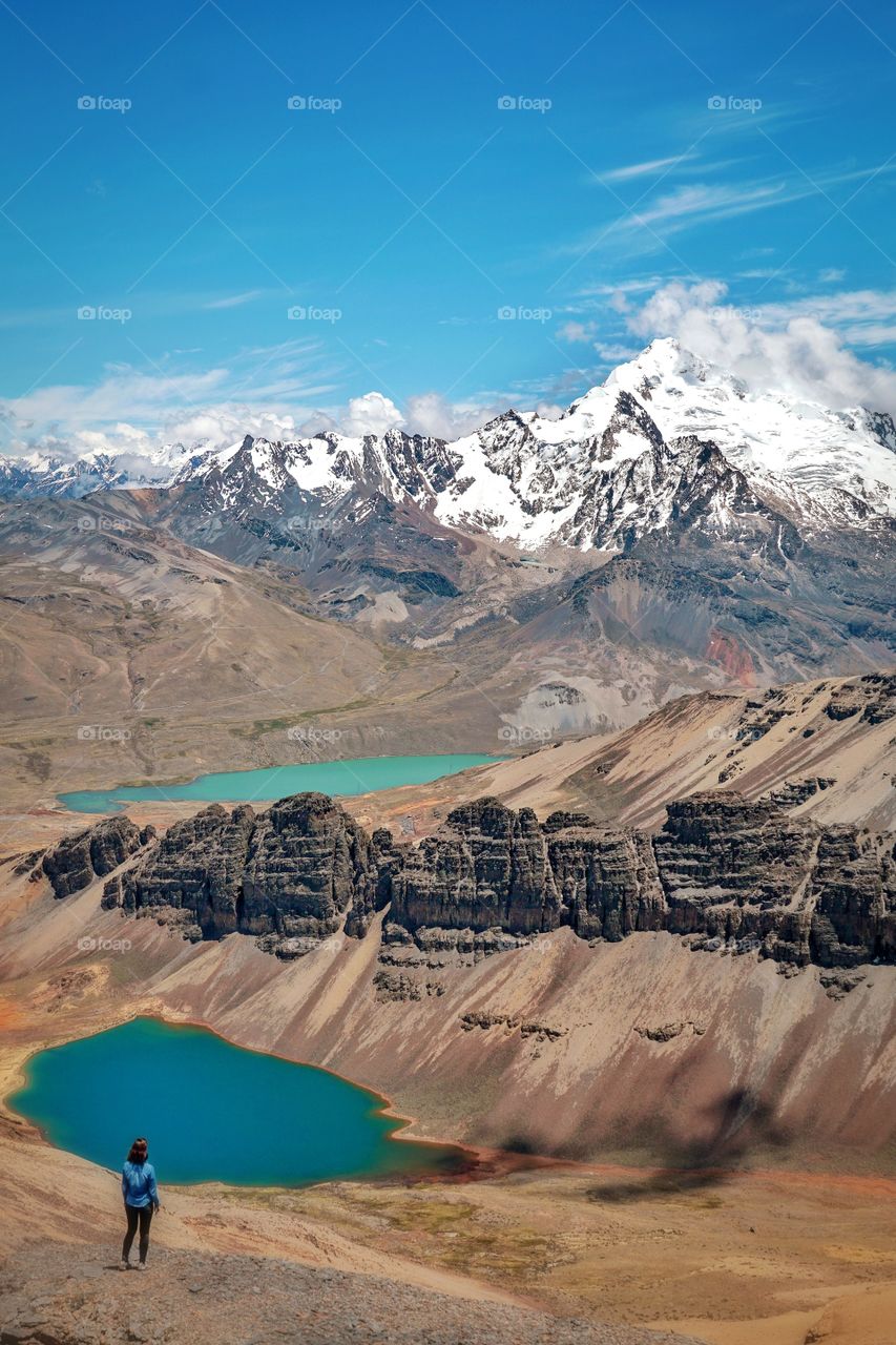 Spectacular view of Huayna Potosí from the Chacaltaya mountain, the highest ski resort in the world at 5400m