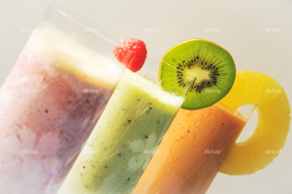 Close-up of fruit juices