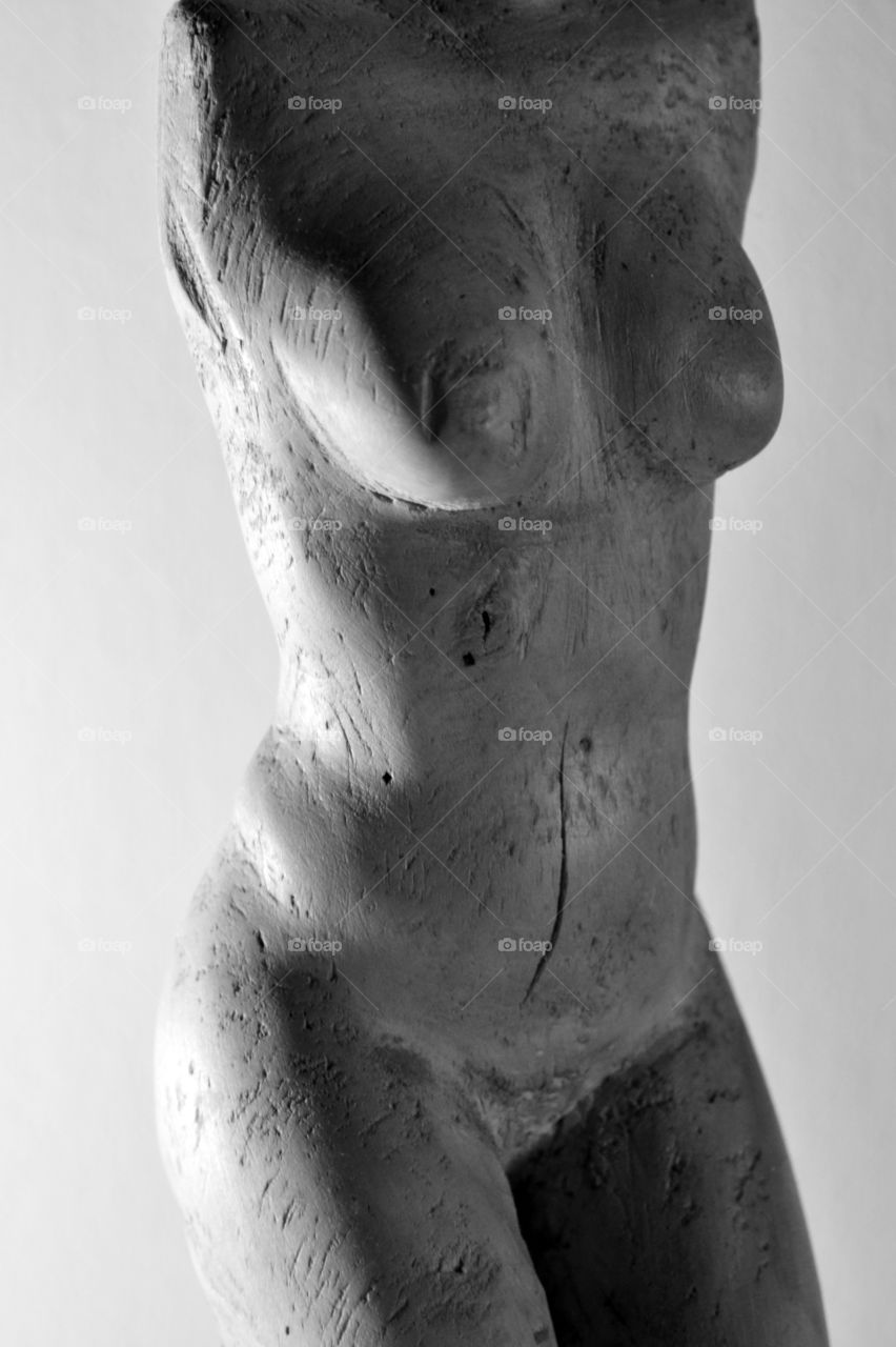 naked body of a woman, wood carving