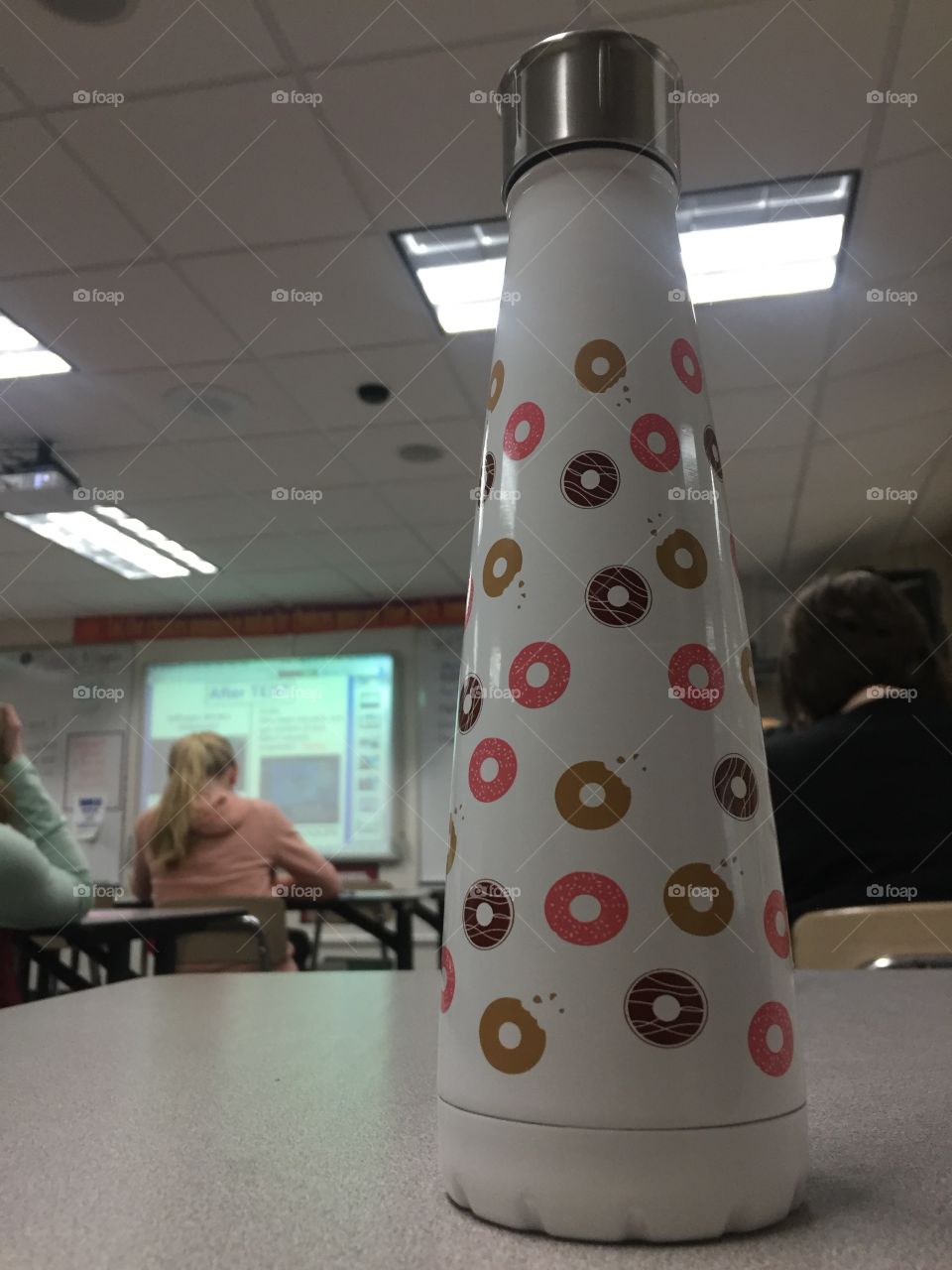 My donut water bottle in a classroom 