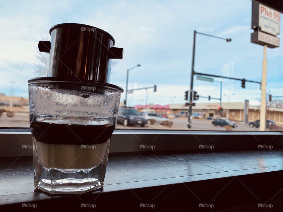 Drip coffee at a phõ restaurant 