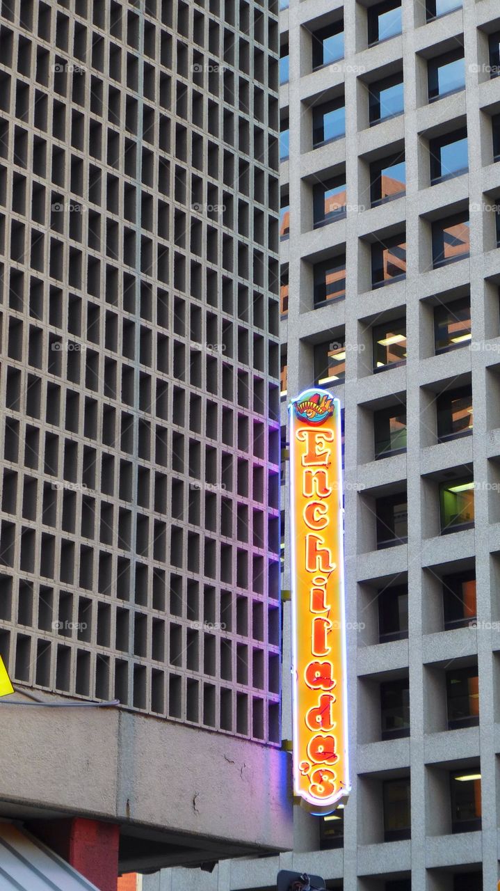 Enchiladas neon sign urbanscape