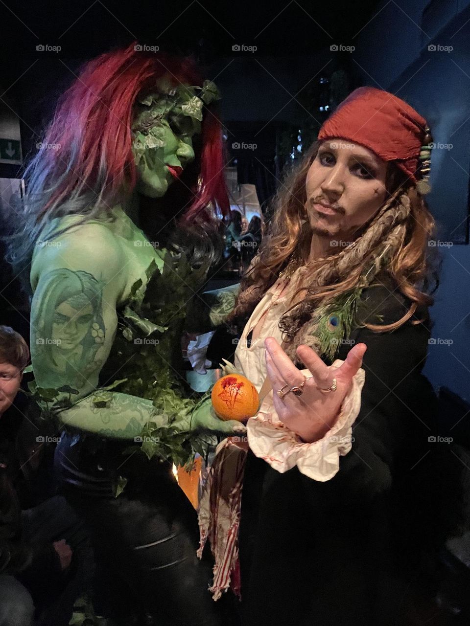 Poison Ivy and Jack Sparrow on halloween.