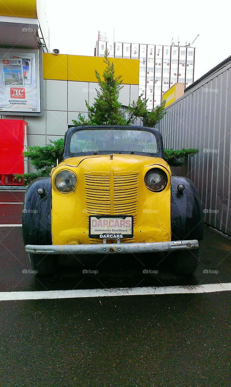 yellow retro car