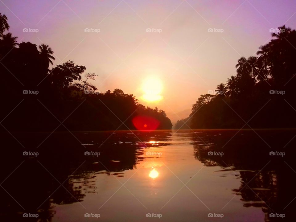 sunset with river