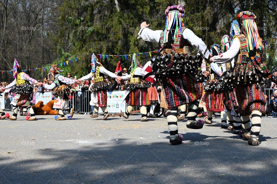 Kukeri Dance. Kukeri are elaborately costumed Bulgarian Men, who Perform Traditional Rituals Intended to Scare Away Evil Spirits