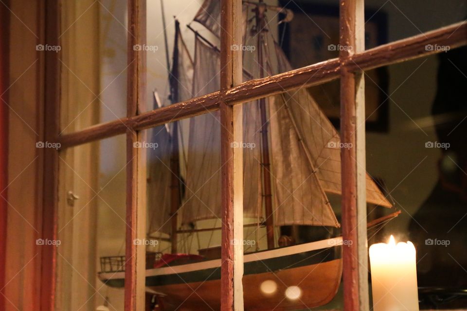 Model Of a ship. Model Of a ship in a Window 