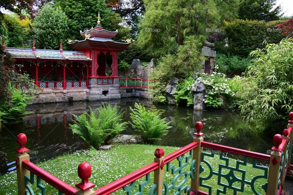Chinese garden. ornamental garden at buddulph grange UK