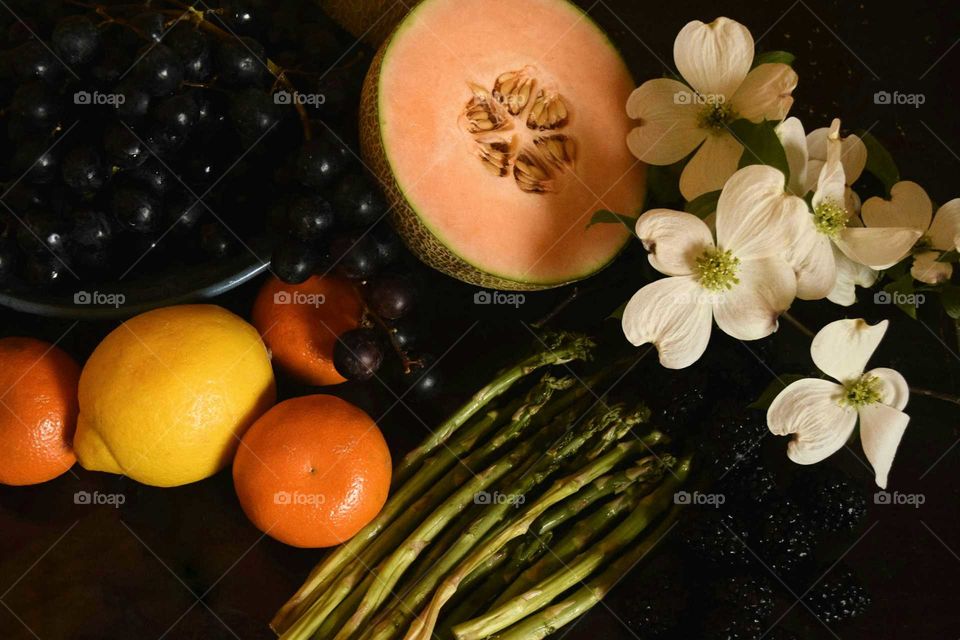 High angle view of fruits and vegetables