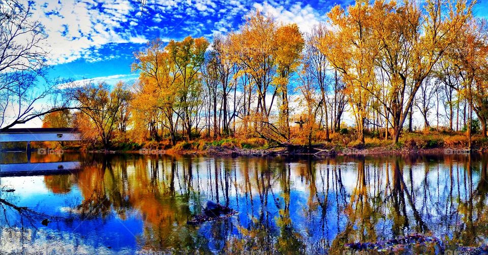 Fall on the river in Indiana. 