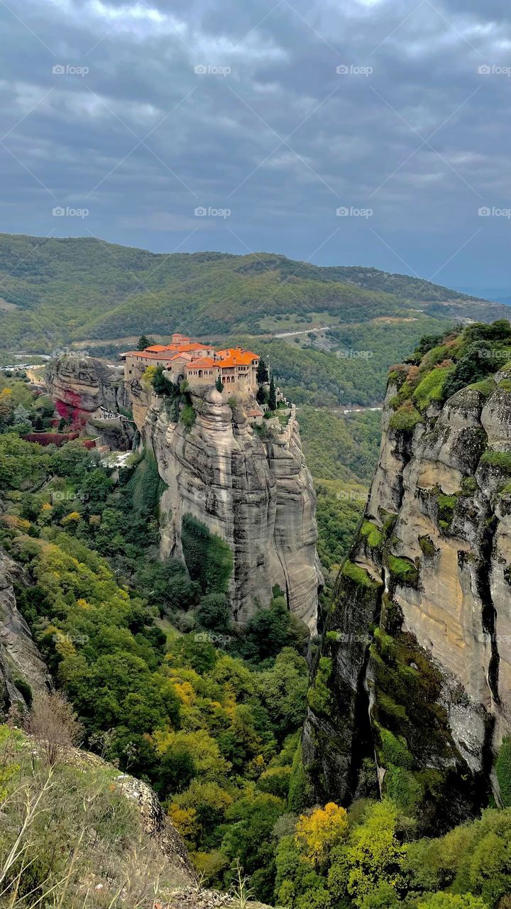 View of a monastery in Meteora , Greece 