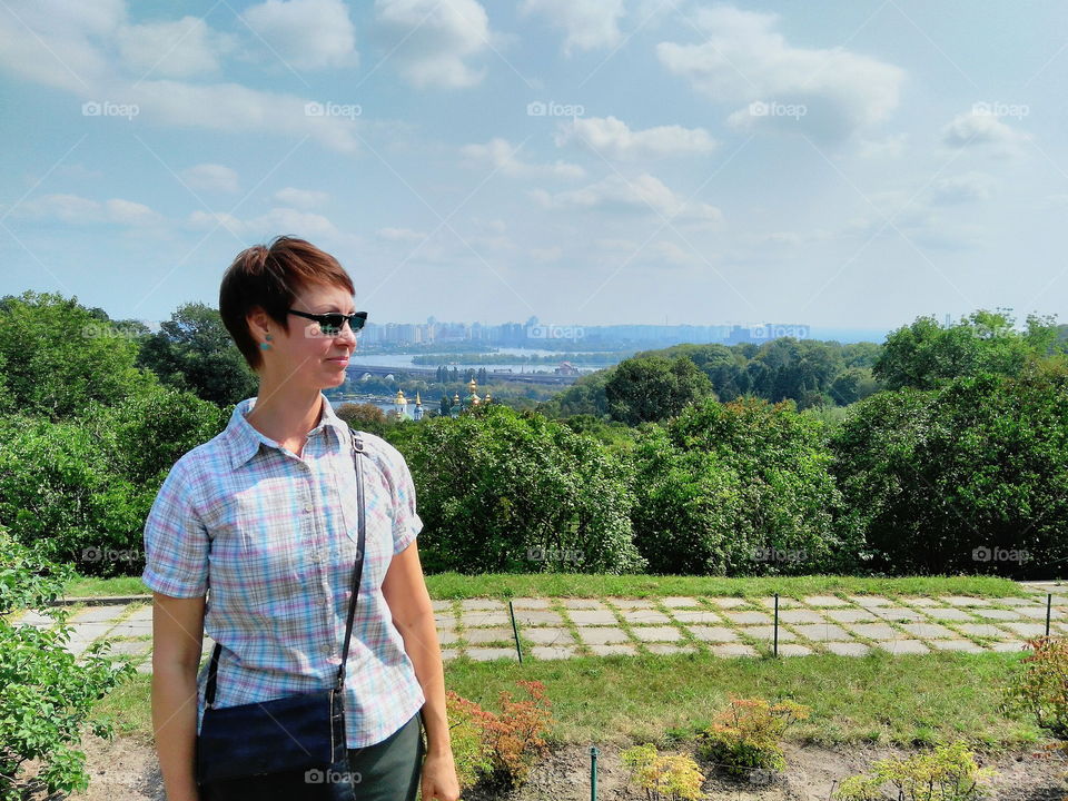 girl on the background of nature in the city of Kiev