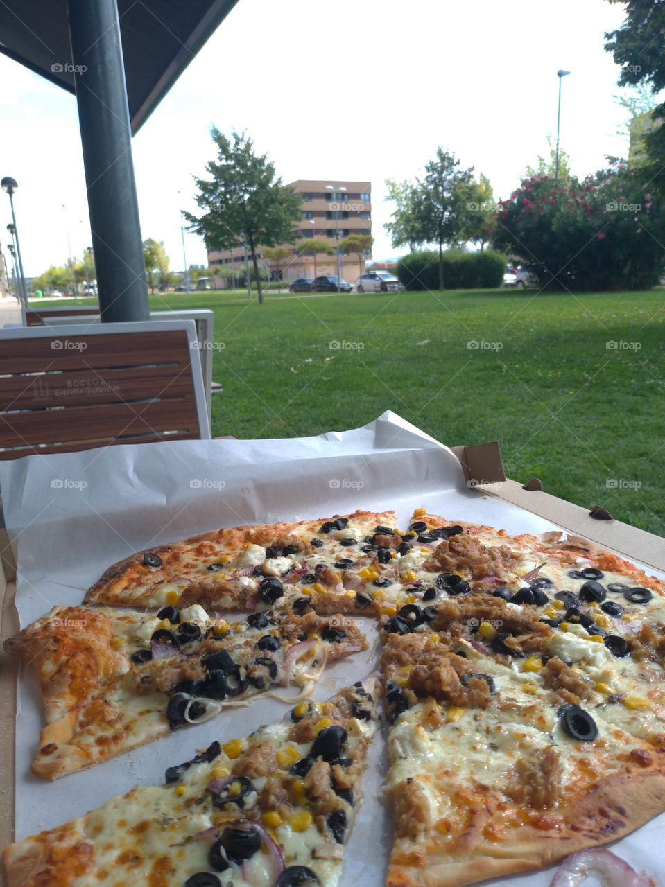 Pizza de atún  para comer al aire libre