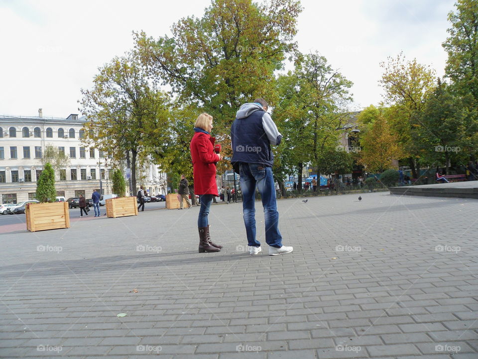 people on the streets of Kiev, Ukraine