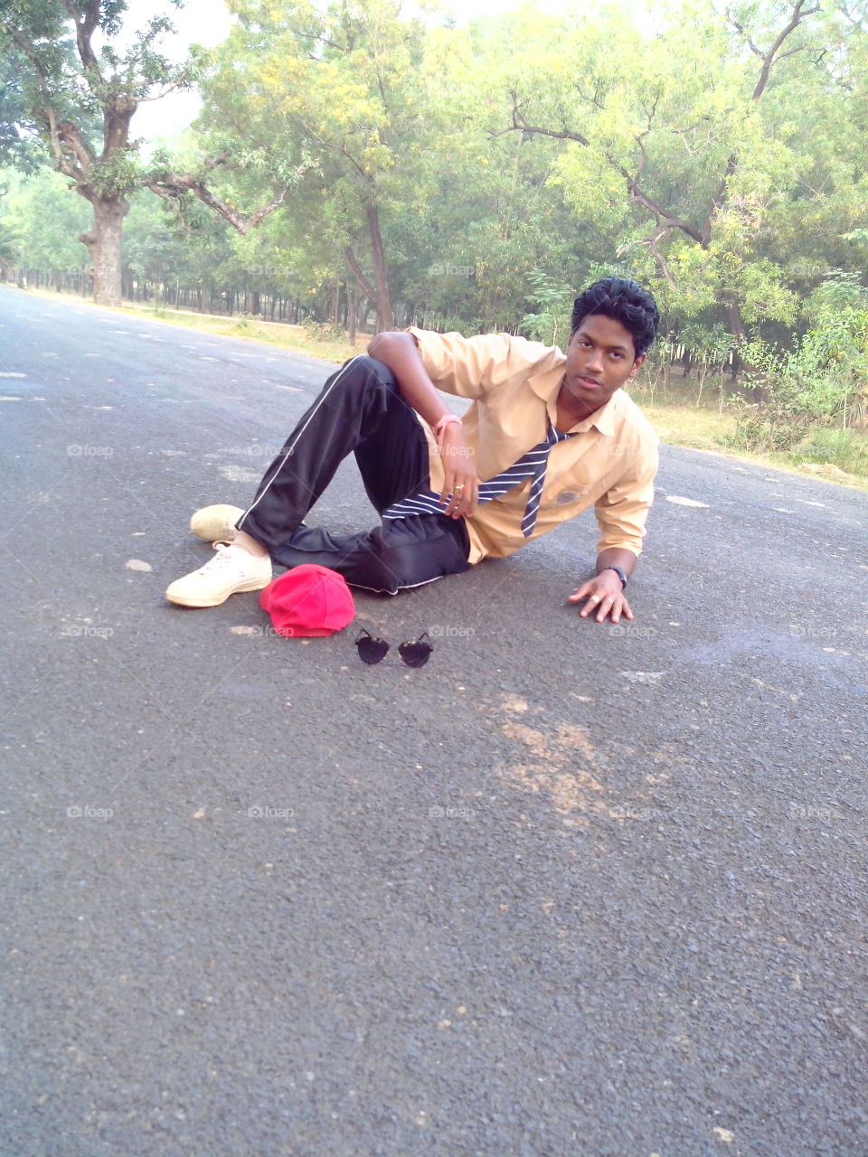 sitting on road