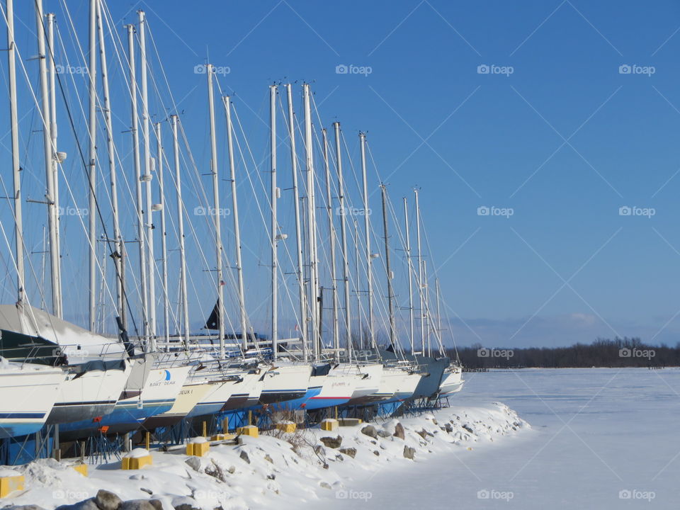 Sail boats dry docked for winter