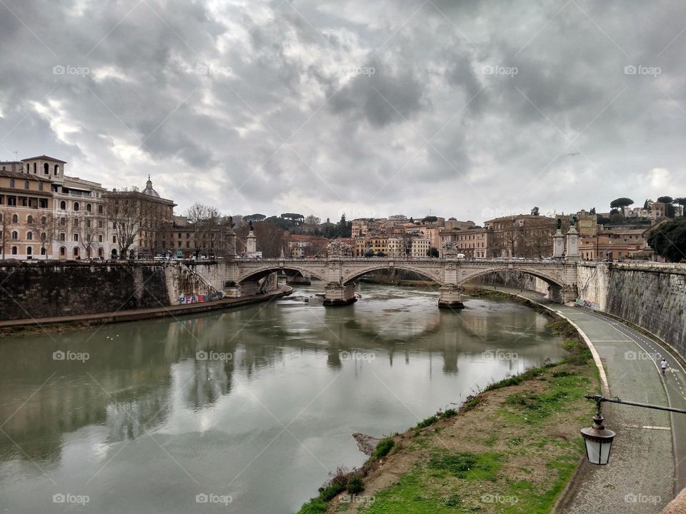 City landscape sourrounded by water in Rome, Italy