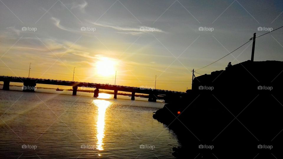 Sunset, Dawn, Water, Sun, Bridge