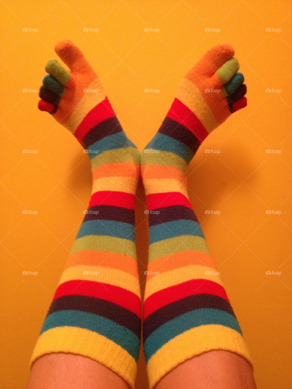 stripey toe socks. putting your feet up on the wall in comfy toe socks