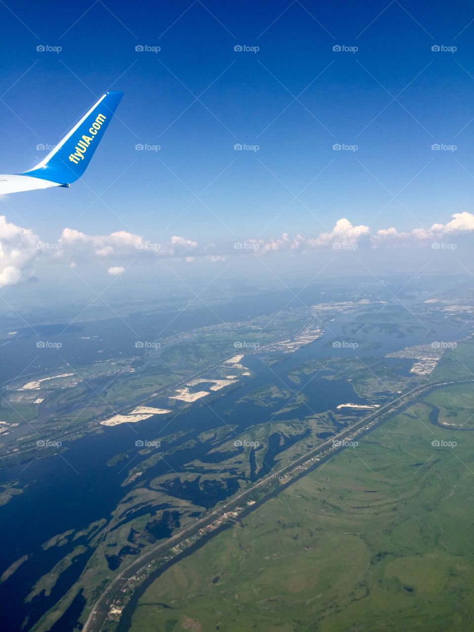 Flying over river