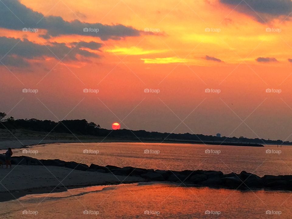 Sunset over the bay. The sunset over the bay during a heat wave.