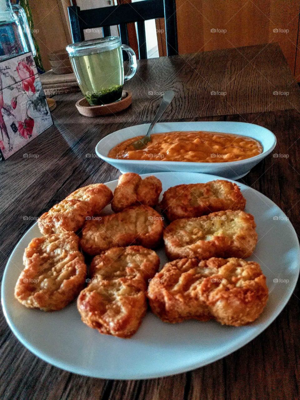 fish nugget and cream cheese sauce for breakfast.