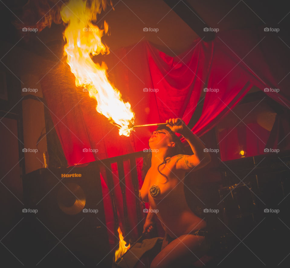 Burlesque and fire breathing performance at the Tubman pub, in Hastings UK 