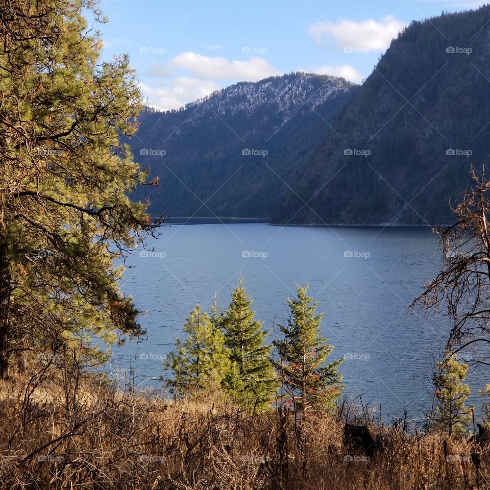 view of lake and mountain ridge
