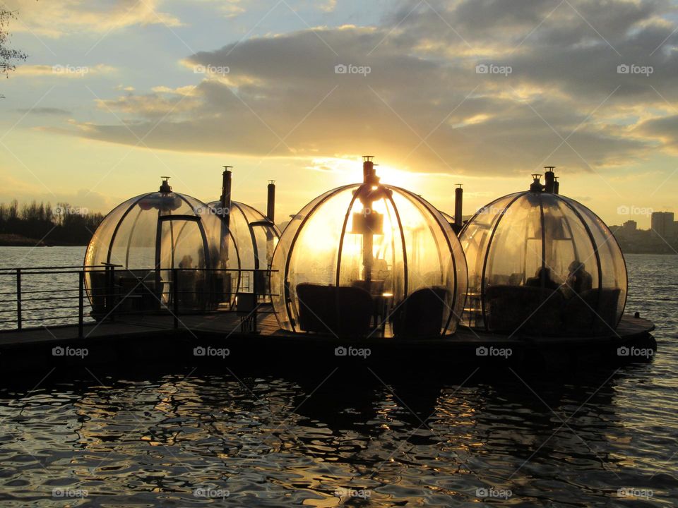 cloudy sky in November, sunset over the city, Voronezh, Russia, river, park