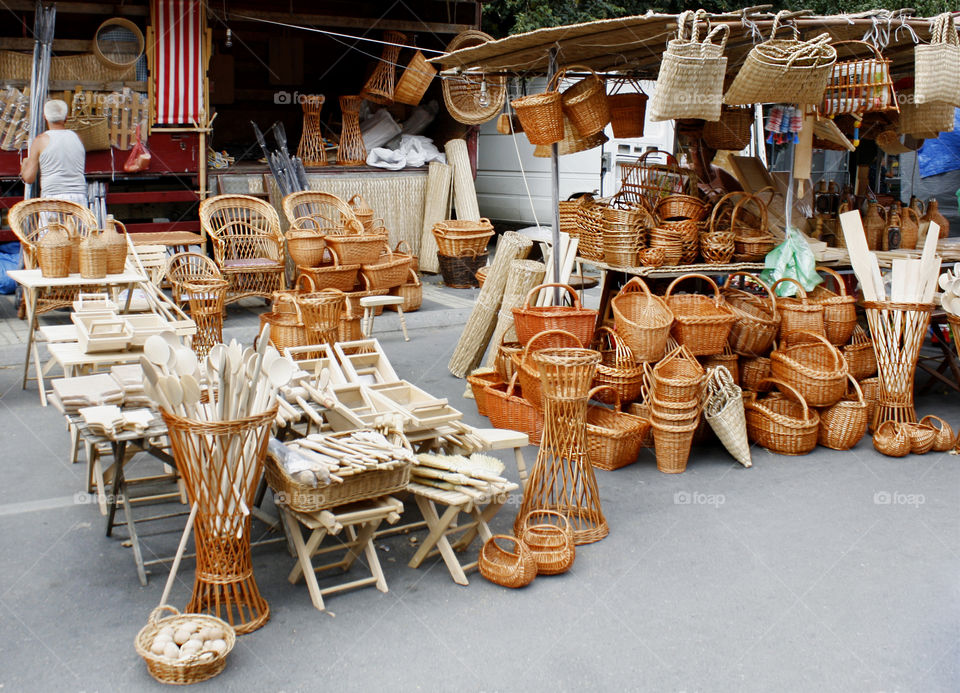 Hand made baskets, wicker, street market