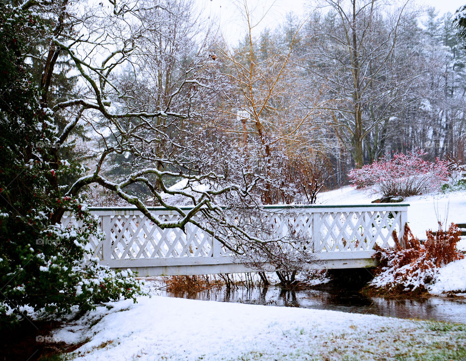 Winter bridge. Historic Union Mills Homestead in Carroll County MD