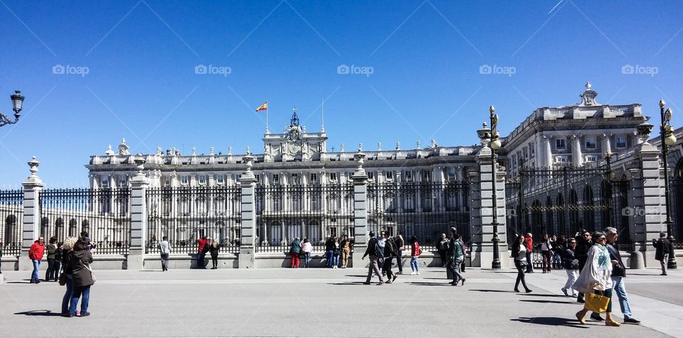 Parliament building in Madrid, Spain on a beautiful clear day