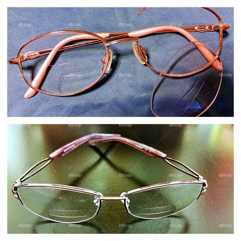 The Old & The New. Broken glasses & new replacement glasses