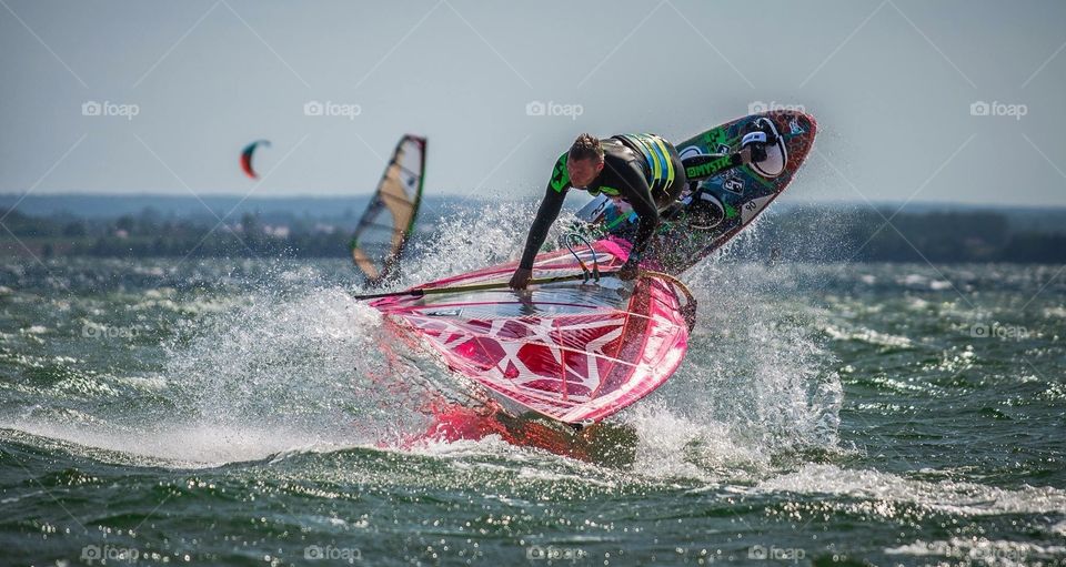 Freestyle windsurfer jump