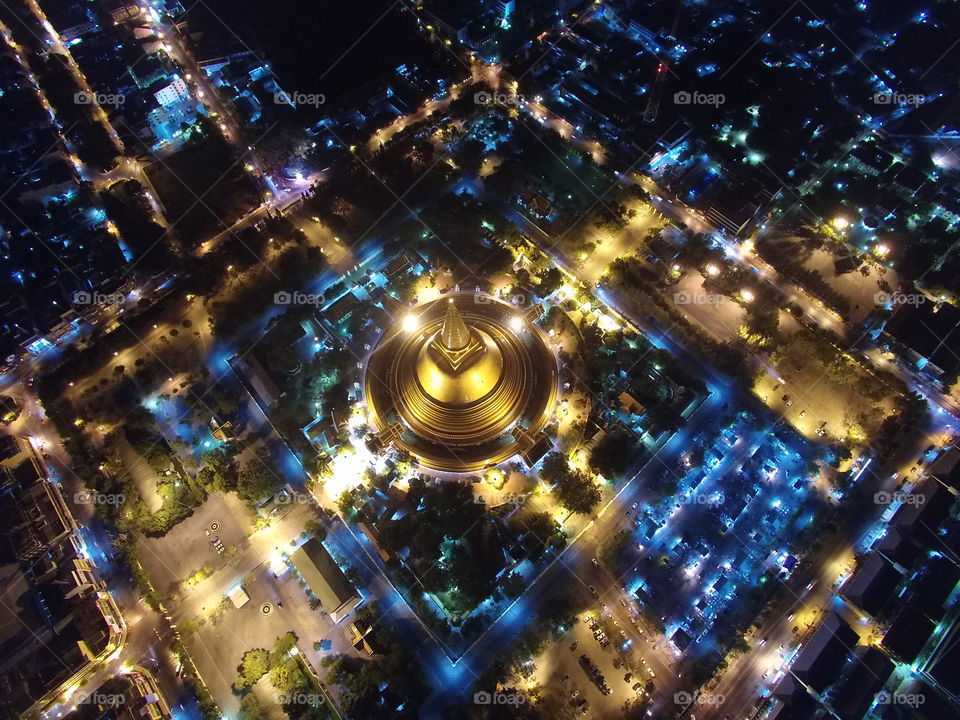 phra pathom chedi , NakornPathom Thailand . Aerial view shot by drone 